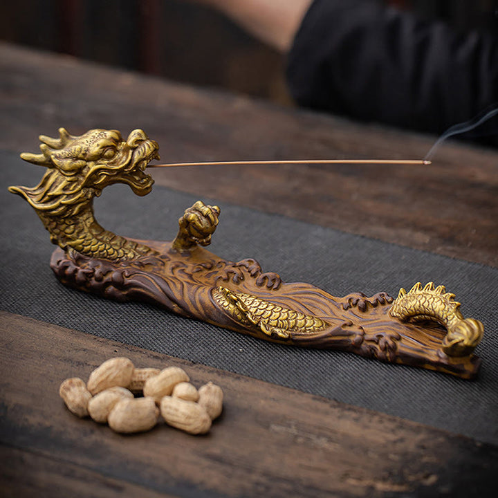 Buddha Stones Dragon Protection Ceramic Stick Incense Burner Decoration