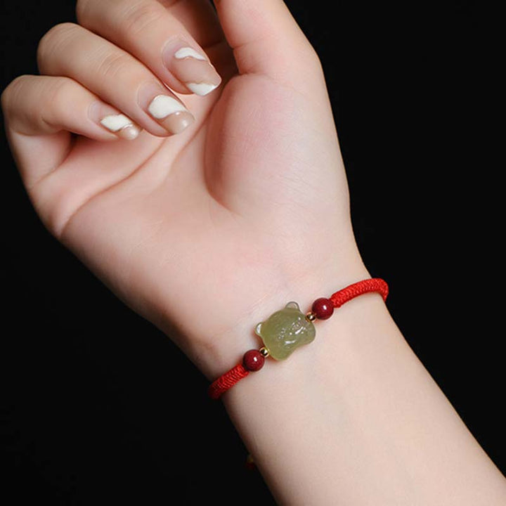 Buddha Stones Jade Cinnabar Lucky Tiger String Bracelet