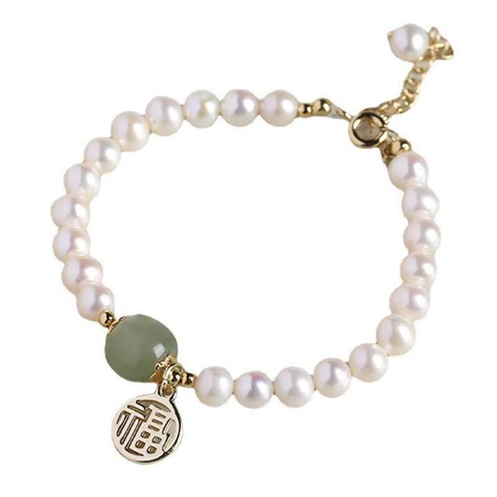 Buddha Stones Natural Pearl Hetian Jade Happiness Healing Bead Bracelet