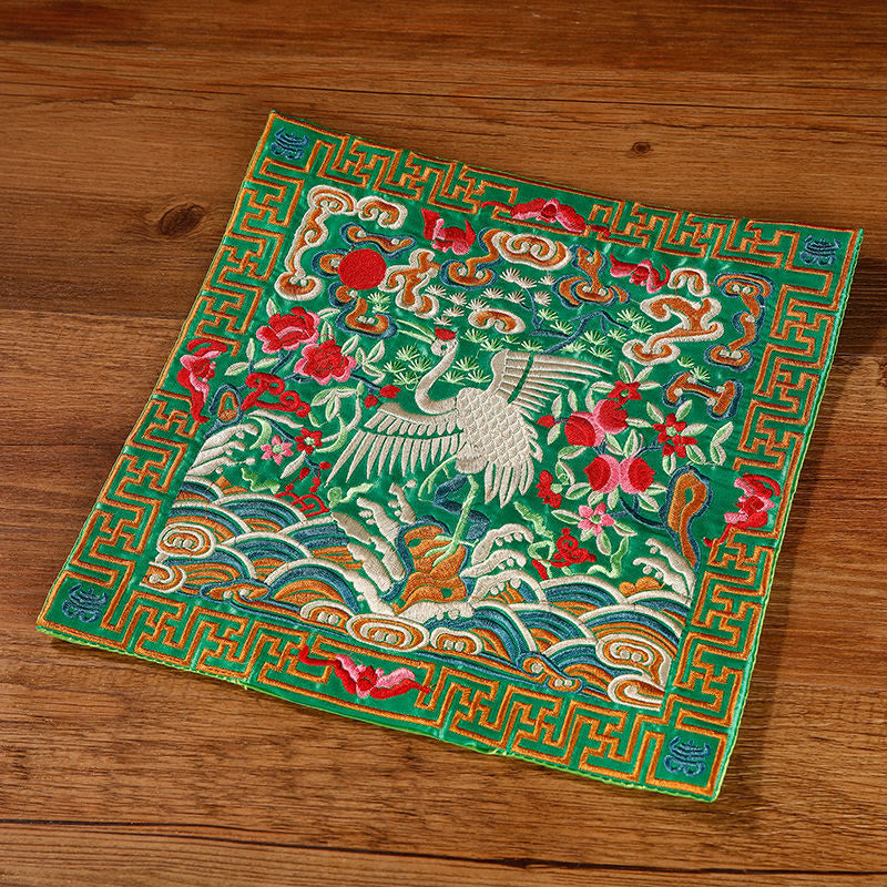 Buddha Stones Crane Phoenix Dragon Kirin Embroidered Cup Mat Pad Tea Cup Coaster Square Kung Fu Tea Mat