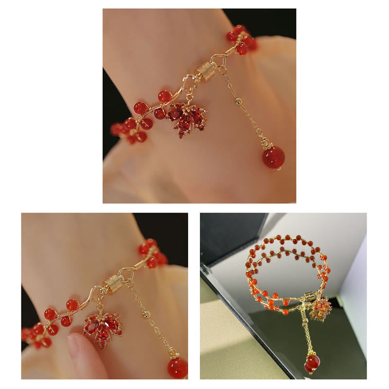 Buddha Stones Red Maple Leaf Luck Charm Bracelet