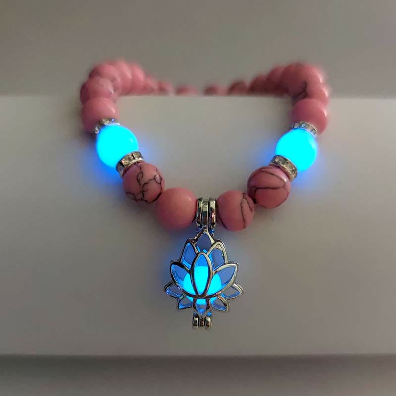 Buddha Stones Tibetan Turquoise Glowstone Luminous Bead Lotus Protection Bracelet