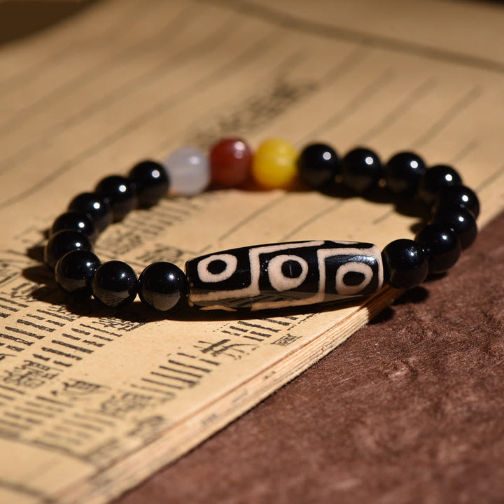 Buddha Stones Tibetan Natural Nine-Eye Dzi Bead Wealth Power Bracelet