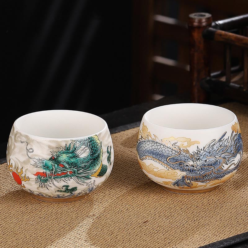 Buddha Stones Dragon Cicada Bamboo Deer Crane Lotus Plum Flower Ceramic Teacup Kung Fu Tea Cup Bowl 185ml