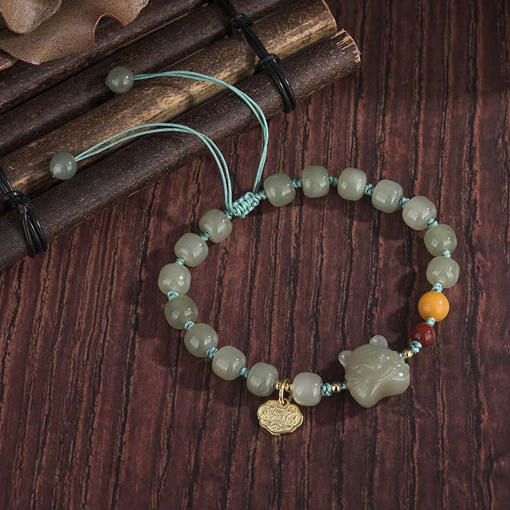 Chinese Zodiac Tiger Jade Blessing String Bracelet