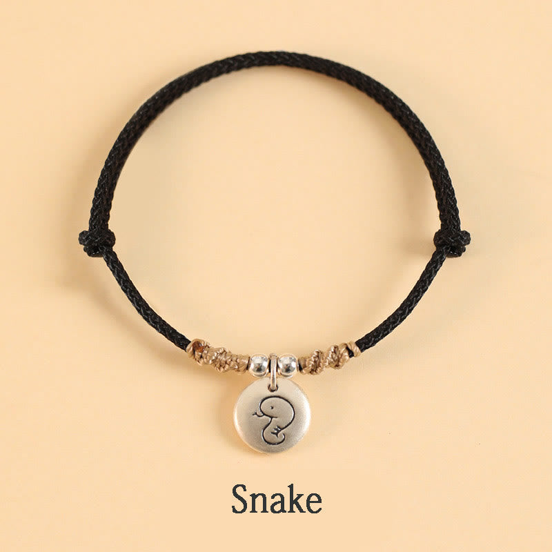 Buddha Stones Handmade 999 Sterling Silver Year of the Dragon Cute Chinese Zodiac Luck Braided Bracelet