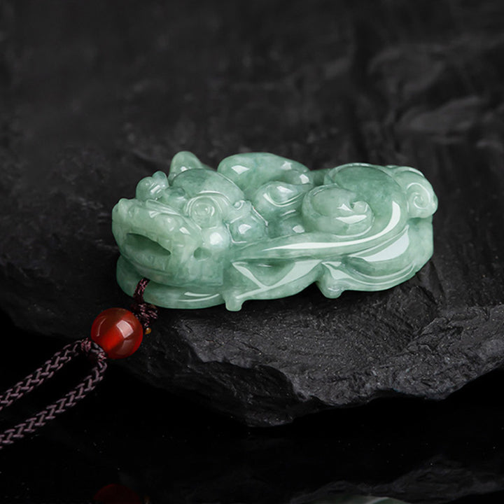 Buddha Stones Jade PiXiu Wealth Luck String Necklace Pendant