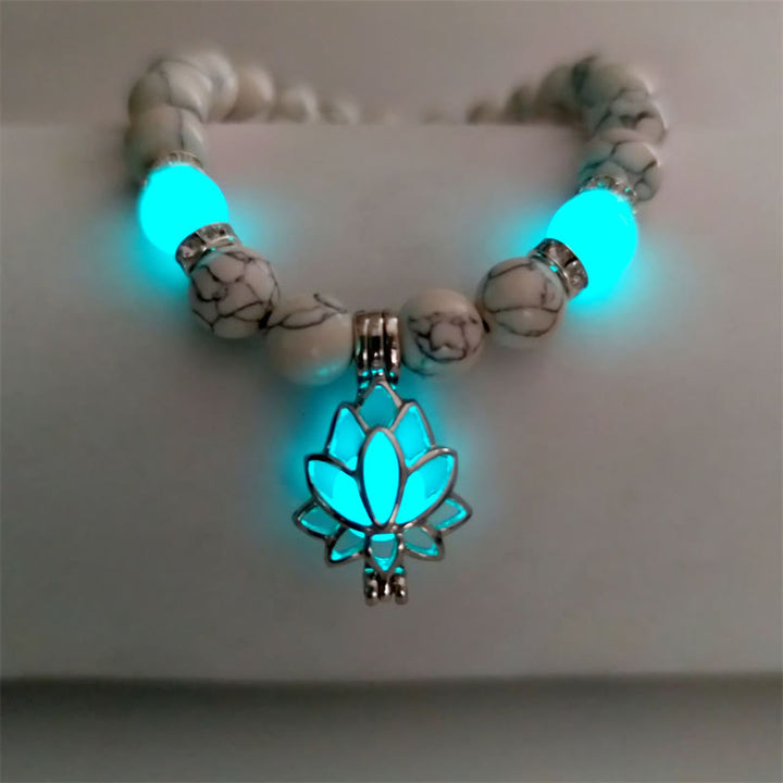 Buddha Stones Tibetan Turquoise Glowstone Luminous Bead Lotus Protection Bracelet