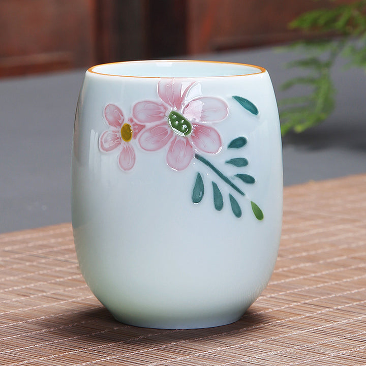 Buddha Stones Koi Fish Lotus Landscape Dandelion Peony Flower Ceramic Teacup Kung Fu Tea Cup