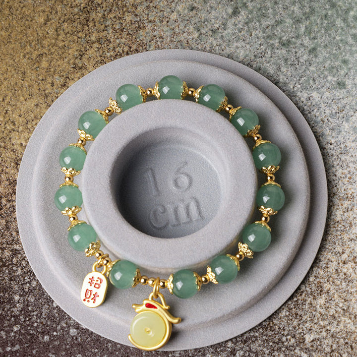 Buddha Stones Year of the Dragon Red Agate Green Aventurine Peace Buckle Fu Character Lucky Fortune Bracelet