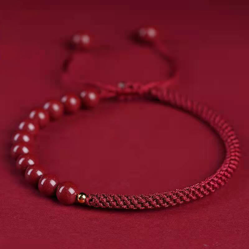 Buddha Stones Natural Cinnabar King Kong Knot Blessing String Bracelet