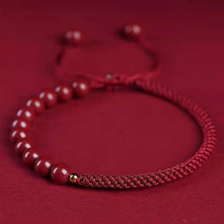 Buddha Stones Natural Cinnabar King Kong Knot Blessing String Bracelet