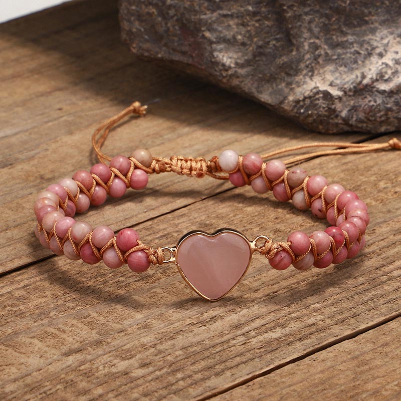 Natural Rhodonite Love Heart Healing Bracelet