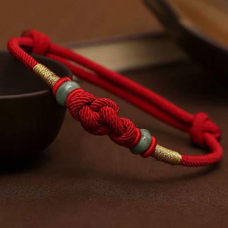 Buddha Stones Red String Jade Luck Fortune Knot Braided String Bracelet