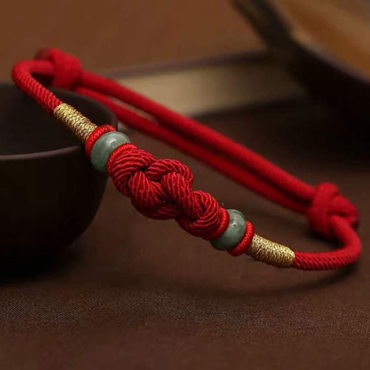 Buddha Stones Red String Jade Luck Fortune Knot Braided String Bracelet