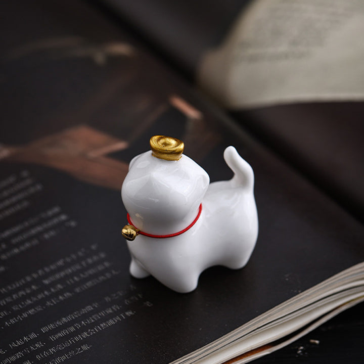 Buddha Stones Mini Lucky Cat Ingot Tea Pet Ceramic Home Desk Figurine Decoration