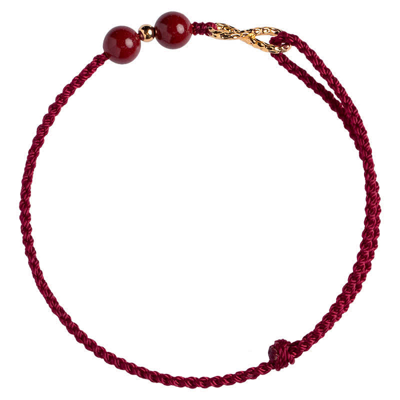 Buddha Stones Cinnabar Blessing Red String 14K Gold Infinity Symbol Bracelet Anklet