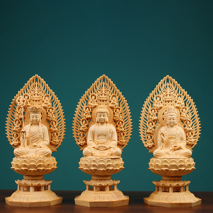 Buddha Stones Handmade Sakyamuni Kwan Yin Avalokitesvara Ksitigarbha Bodhisattva Statue Boxwood Grounding Home Decoration