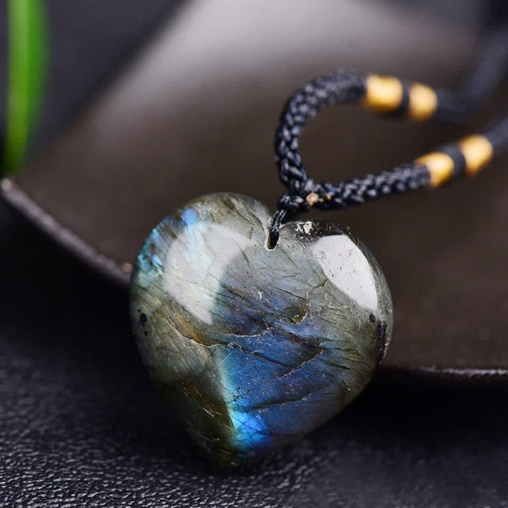 Buddha Stones Labradorite Love Heart Support Necklace Pendant