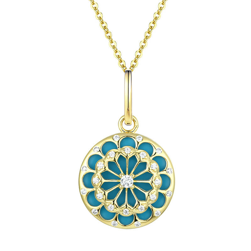 Buddha Stones 925 Sterling Silver Round Turquoise Zircon Protection Strength Necklace Pendant