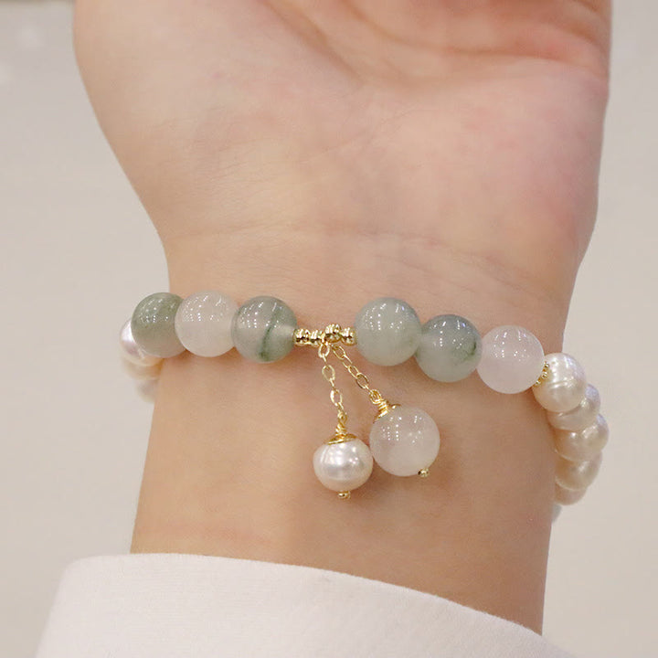 Buddha Stones Natural Pearl Jade Healing Sincerity Bracelet