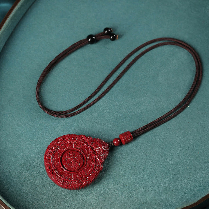 Buddha Stones Chinese Zodiac Natural Cinnabar Bagua Amulet Keep Away Evil Spirits Necklace Pendant