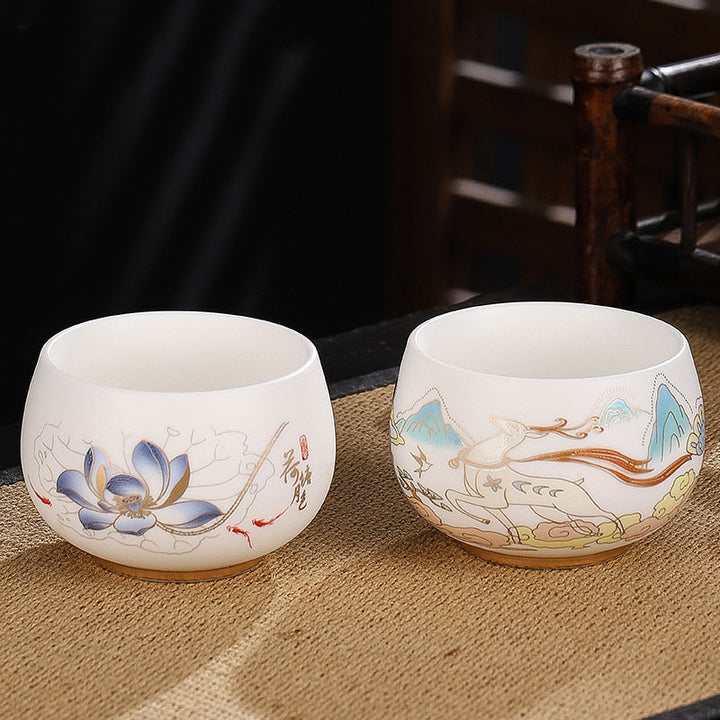 Buddha Stones Dragon Cicada Bamboo Deer Crane Lotus Plum Flower Ceramic Teacup Kung Fu Tea Cup Bowl 185ml