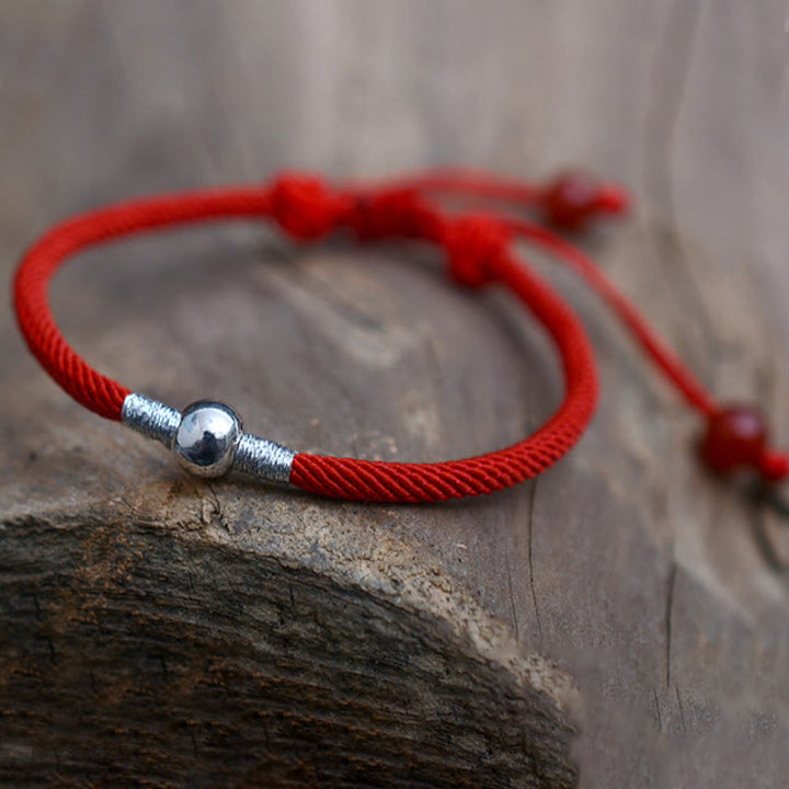 Buddha Stones 925 Sterling Silver Lucky Bead Protection Red String Bracelet