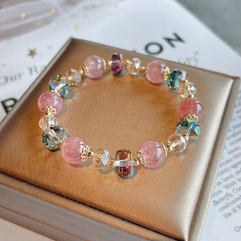 Buddha Stones Natural Strawberry Quartz Colorful Crystal Positive Bracelet