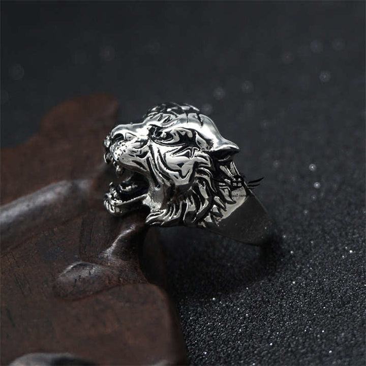 Men's Animal Tiger Head Titanium Steel Balance Calm Punk Rock Biker Ring