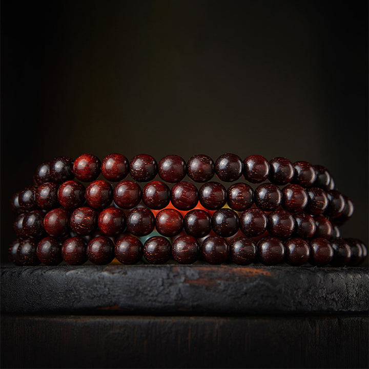 Buddha Stones Chinese Zodiac Natal Buddha 108 Mala Beads Small Leaf Red Sandalwood Red Agate PiXiu Protection Bracelet