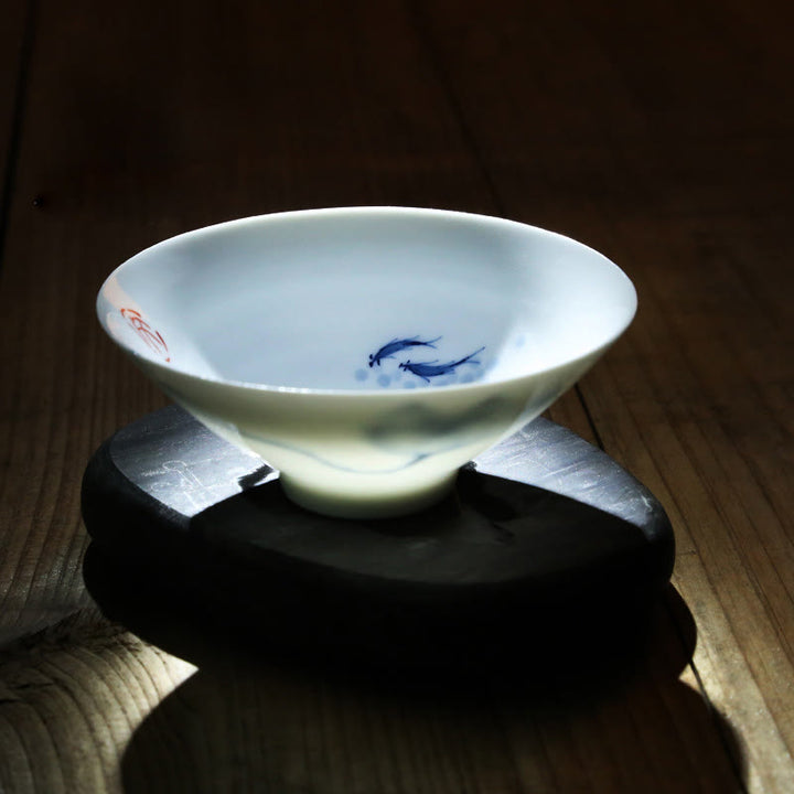 Buddha Stones Vintage Plum Orchid Bamboo Chrysanthemum Lotus Koi Fish Ceramic Teacup Kung Fu Tea Cups