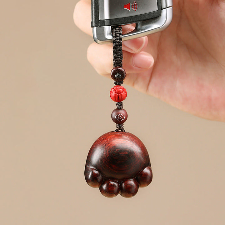 Buddha Stones Small Leaf Red Sandalwood Green Sandalwood Ebony Wood Lucky Cat Paw Claw Protection Key Chain