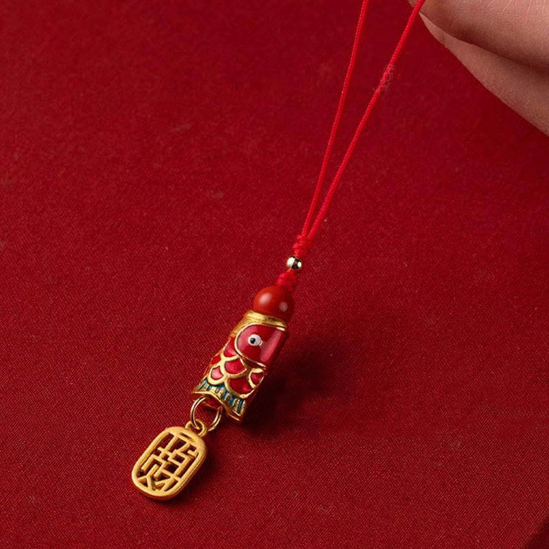 Buddha Stones Koi Fish Cinnabar Attracting Wealth Wish Ruyi Charm Luck Phone Hanging Decoration