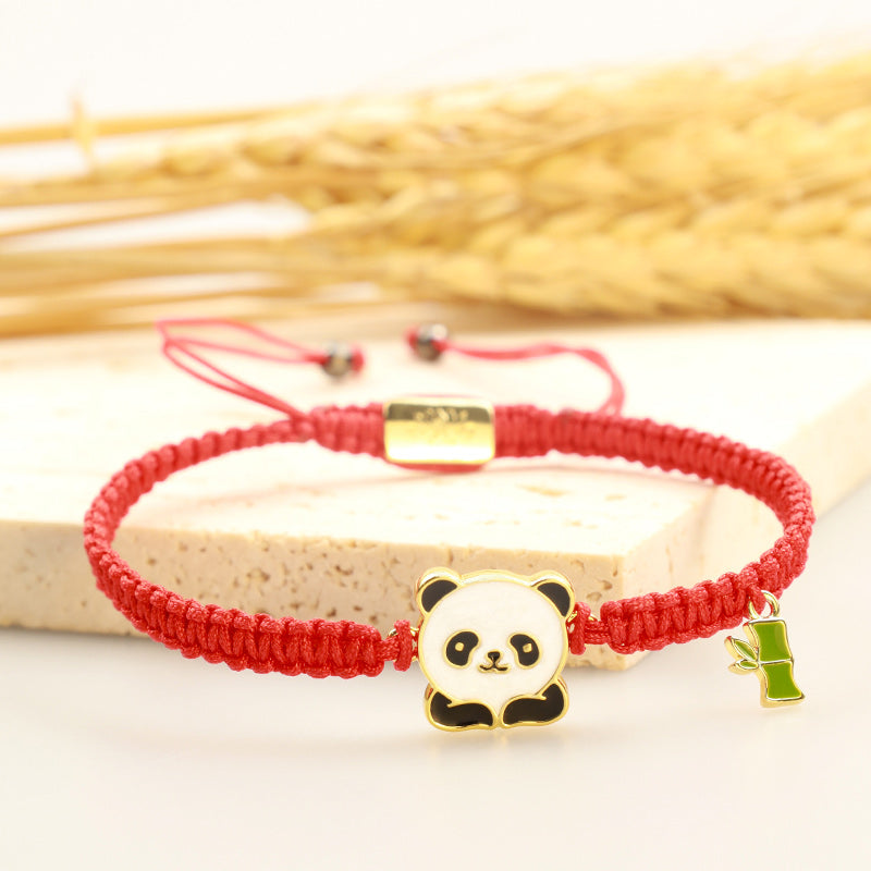 Buddha Stones Tibetan Handmade Panda Bamboo Lucky Red String Bracelet