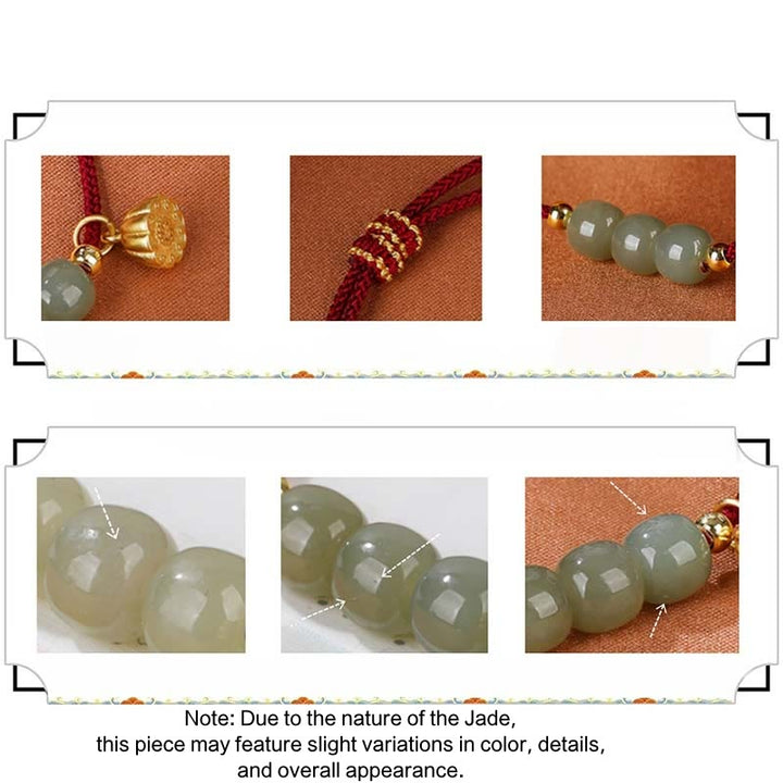 Buddha Stones Handmade Hetian Jade Bead Lotus Pod Prosperity Luck Braided Bracelet