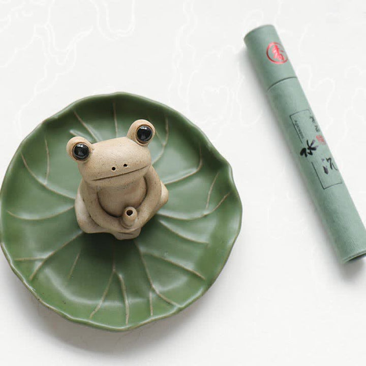 Handmade Ceramic Stick Frog Incense Burner Decoration