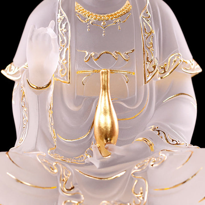 Buddha Stones Kwan Yin Avalokitesvara Handmade Figurine Liuli Crystal Art Piece Wealth Statue Home Offering Decoration