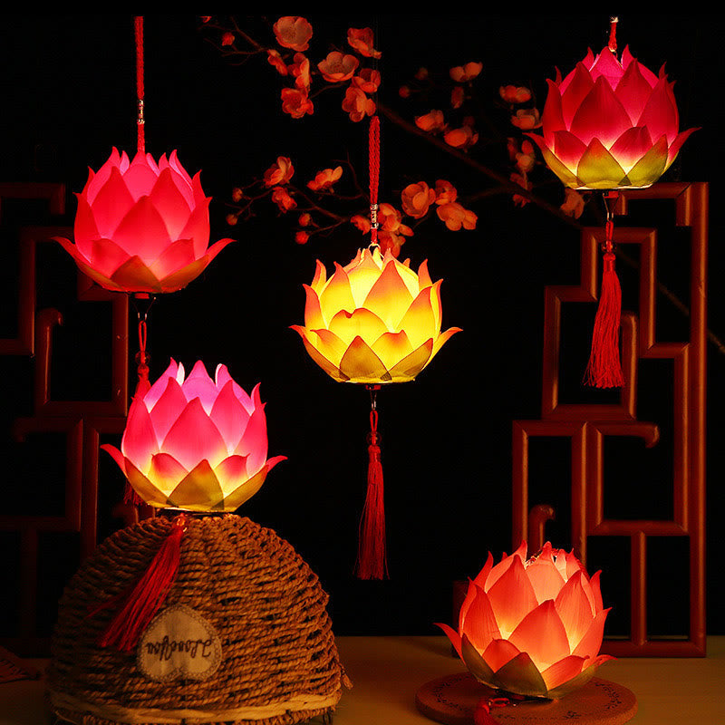 Buddha Stones DIY Lotus Flower Dragon Lantern Tassel Lamp Decoration