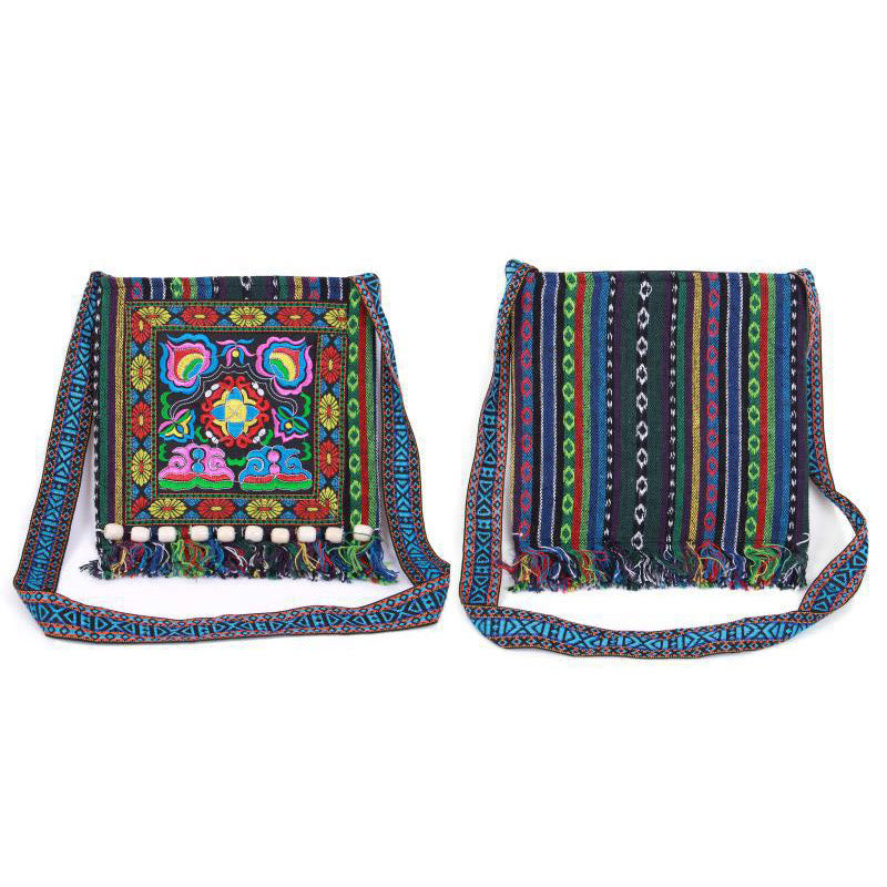 Tibetan Handmade Embroidered Camellia Canvas Shoulder Bag Crossbody Bag