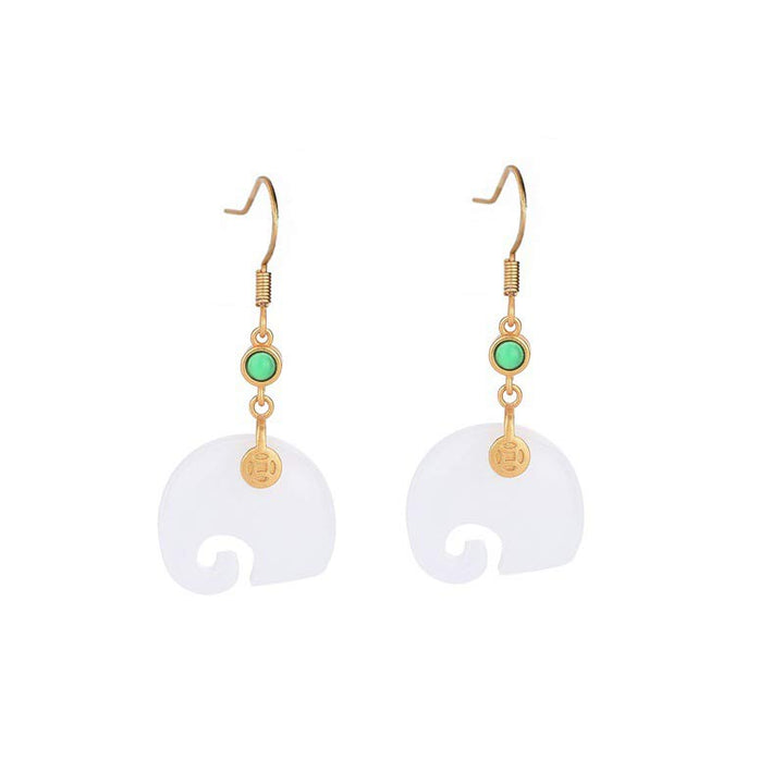 FengShui Elephant White Jade Fortune Earrings