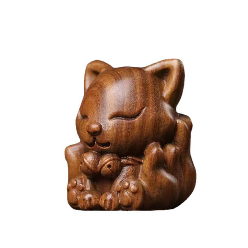 Buddha Stones Mini Nine-Tailed Fox Ivory Fruit Sandalwood Green Sandalwood Blessing Decoration