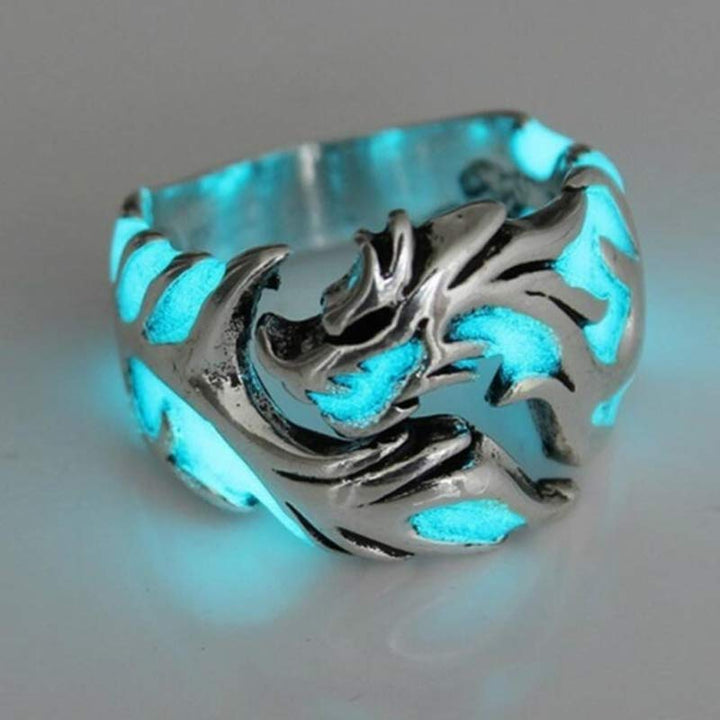 Buddha Stones Vintage Luminous Dragon Protection Strength Glow In The Dark Finger Ring