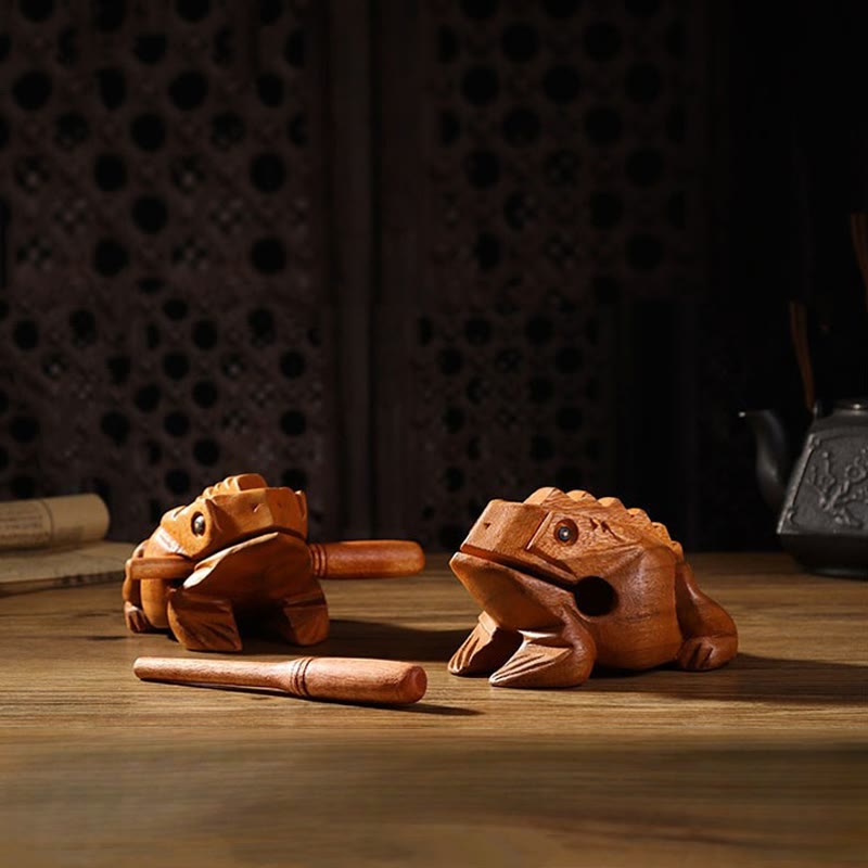 Buddha Stones Handcrafted FengShui Wealth Luck Frog Mini Wooden Croaking Frog Guiro Decoration