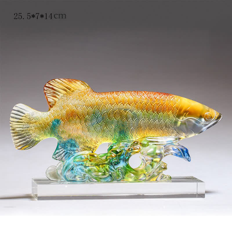 Handmade Liuli Crystal Koi Fish Art Piece Luck Home Office Decoration