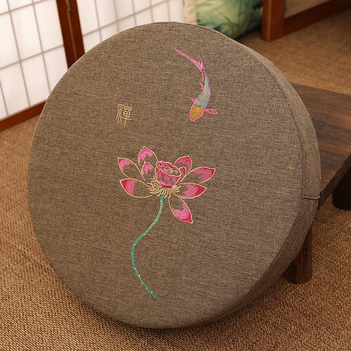 Buddha Stones Lotus Embroidery Cotton Linen Meditation Seat Cushion