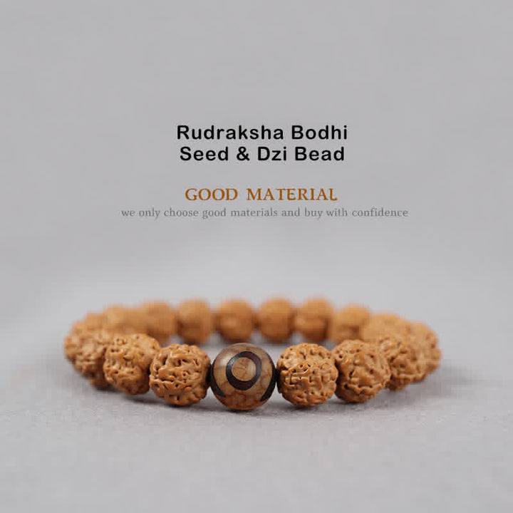 Buddha Stones Tibet Rudraksha Bodhi Seed Dzi Bead Amber Turquoise Wealth Bracelet