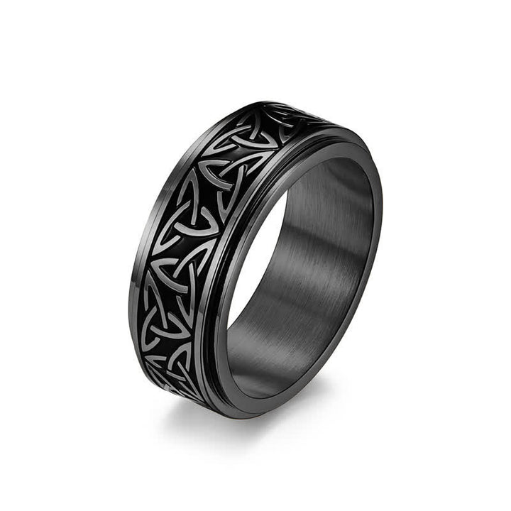 Buddha Stones  Triangle Knot Triquetra Titanium Steel Calm Rotatable Ring