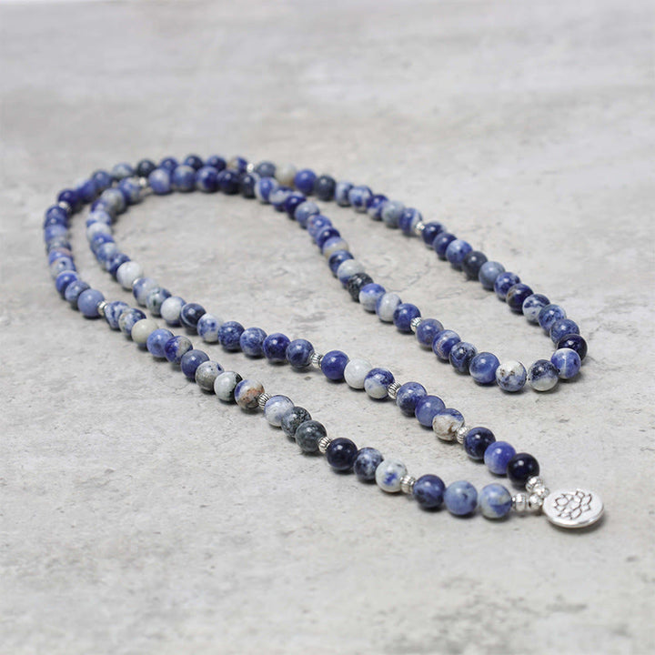 Buddha Stones Natural Blue Aventurine Lotus Peace Necklace Bracelet