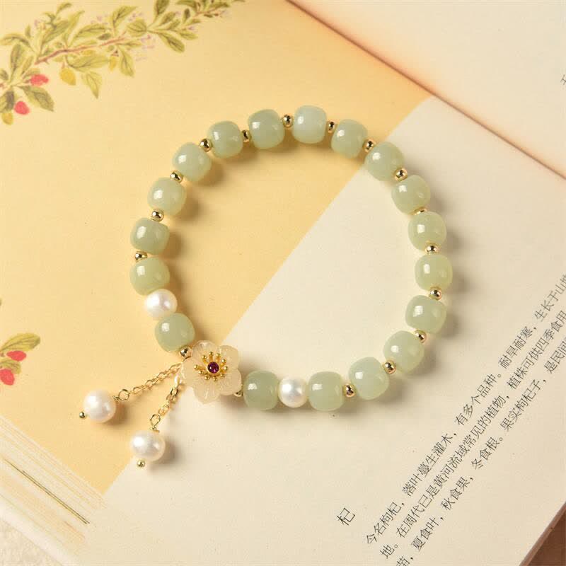 Hetian Jade Flower Pearl Happiness Abundance Bracelet